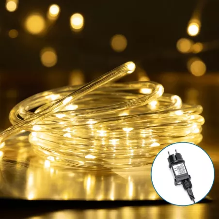 Wężyk led Φ5mm 5mb sznur 50 led biały ciepły z zasilaczem 8 funkcji - 8433325381516