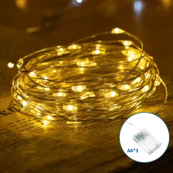 Taśma świetlna z drutu miedzianego na 3 baterie AA, Ciepła biel, 5m - 8433325307691