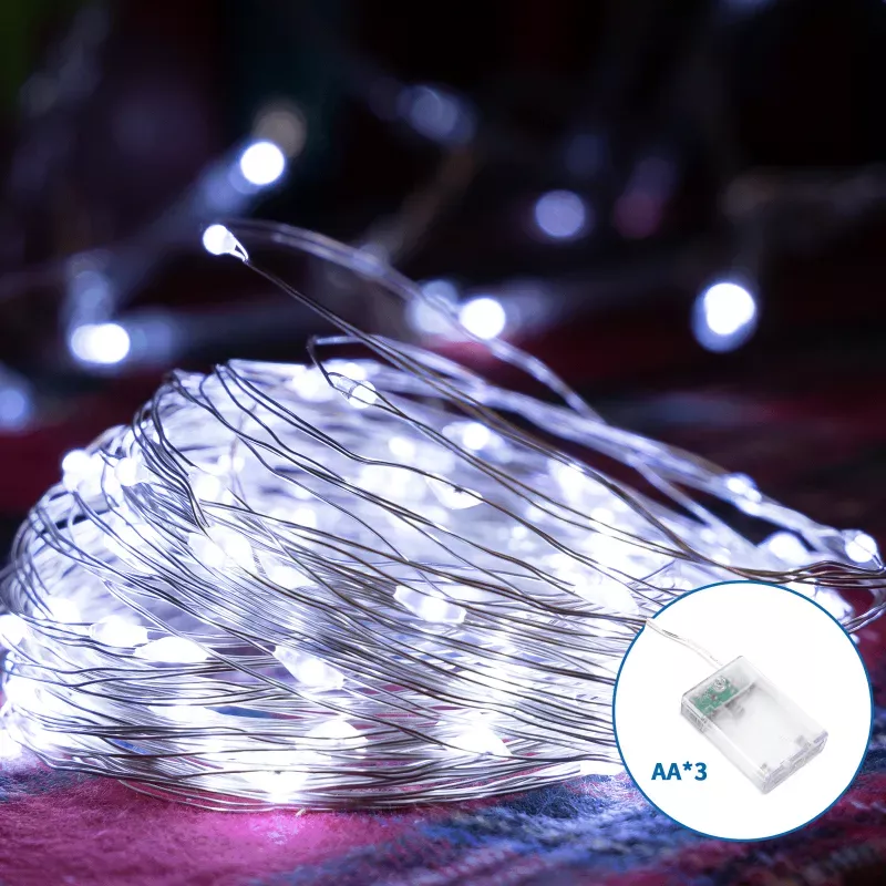 Taśma świetlna z drutu miedzianego na 3 baterie AA, Zimna biel, 5m - 8433325307738