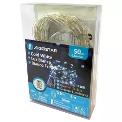 Taśma świetlna z drutu miedzianego na 3 baterie AA, Zimna biel, 5m - 8433325307738