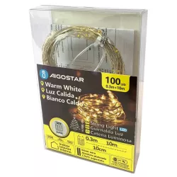 Taśma świetlna z drutu miedzianego na 3 baterie AA, Ciepła biel, - 8433325307707