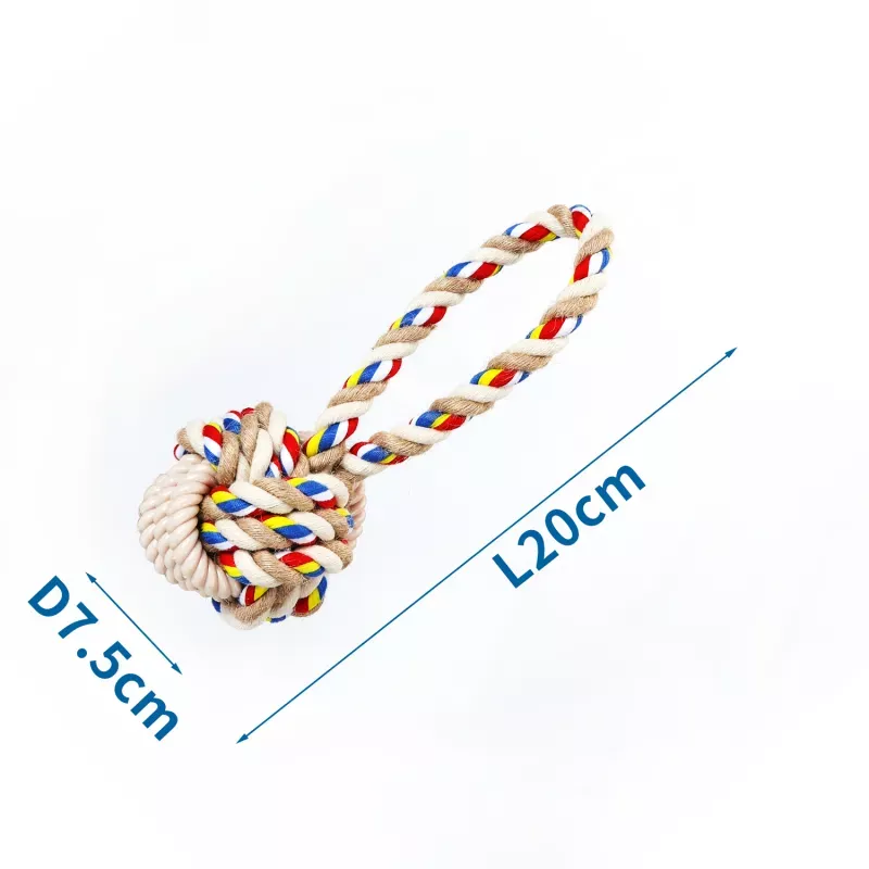 Zabawka z bawełnianego sznura z piłką i uchwytem dla psa - 8719138042524