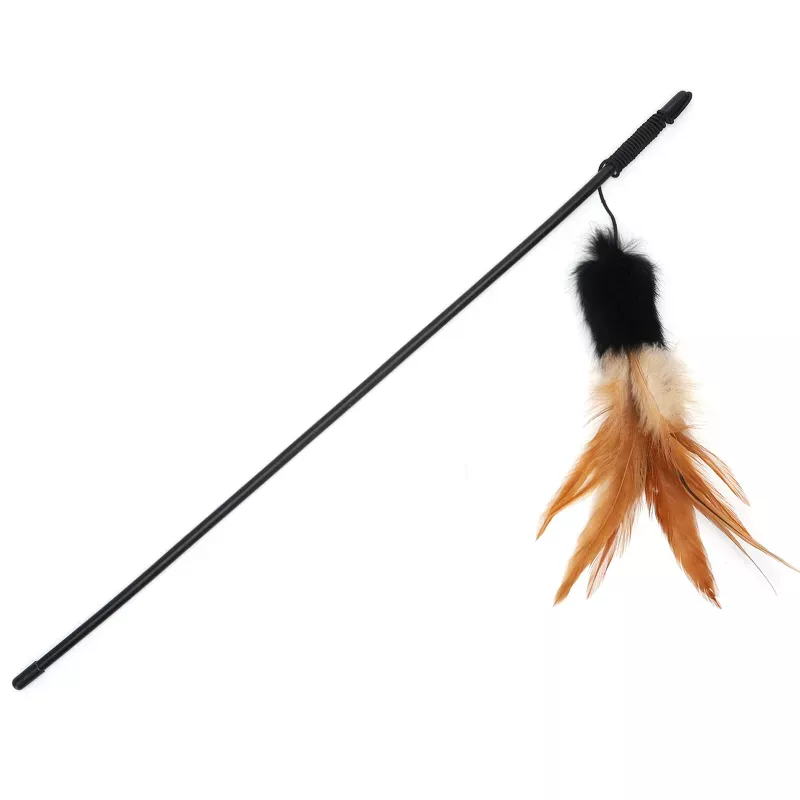Patyk do zabawy z kotem z puszystą kitką i brązowymi piórkami, L45cm - 8719138049189