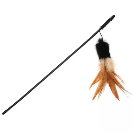 Patyk do zabawy z kotem z puszystą kitką i brązowymi piórkami, L45cm - 8719138049189