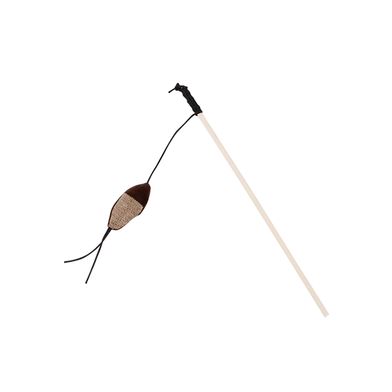 Wędka dla kota z drewnianym patykiem i przynętą w kształcie rybki, L40cm - 8719138019557