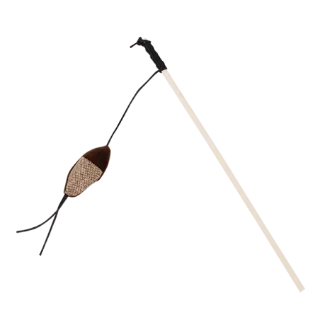 Wędka dla kota z drewnianym patykiem i przynętą w kształcie rybki, L40cm - 8719138019557