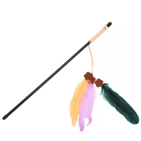 Kij do drażnienia kota z trzema kolorowymi piórami, L45cm - 8719138049202