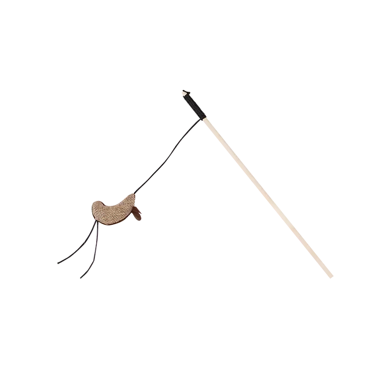 Wędka dla kota z drewnianym patykiem i przynętą w kształcie myszki, L40cm - 8719138019564