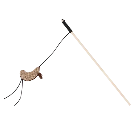 Wędka dla kota z drewnianym patykiem i przynętą w kształcie myszki, L40cm - 8719138019564