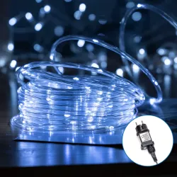 Waż led Φ9mm 5mb sznur 50 led białe zimny z zasilaczem 8 funkcji - 8433325382315