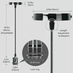 Oprawka żarówki E27 z metalu z przewodem 2x0.75mm² 1 m czarna - 8433325199678