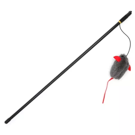 Patyk do zabawy z kotem z futerkową myszką i efektem dźwiękowym, L45cm - 8719138049301