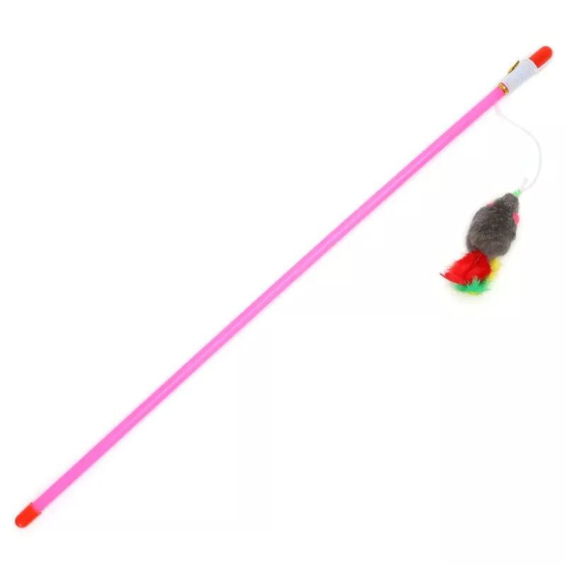 Różowy patyk do zabawy z kotem z futerkową myszką, L45cm - 8719138049318