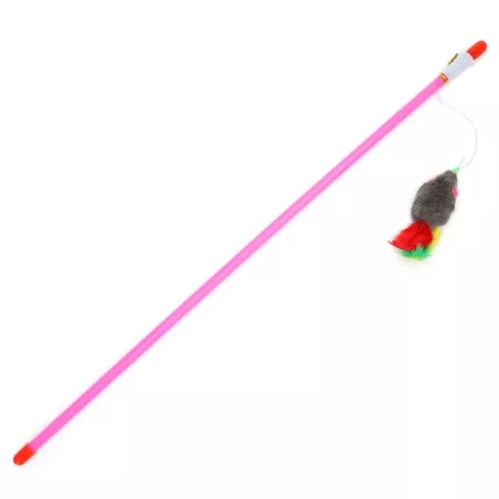 Różowy patyk do zabawy z kotem z futerkową myszką, L45cm - 8719138049318