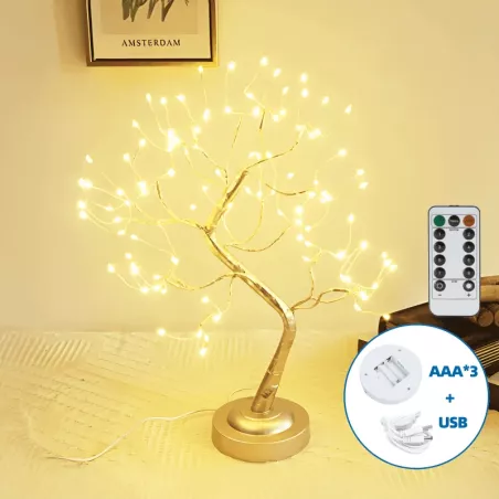 Lampka drzewko bonsai na baterie usb 45 cm ciepła biel 8 trybów pilot - 8433325367886