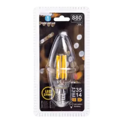 Żarówka świecowa LED filament przezroczysta C35 E14 8W biała ciepła - 8433325358785