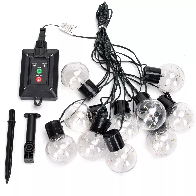 Kolorowa girlanda solarna 10 kul G50 podświetlane 5m drucikiem RGBY - 8433325329129