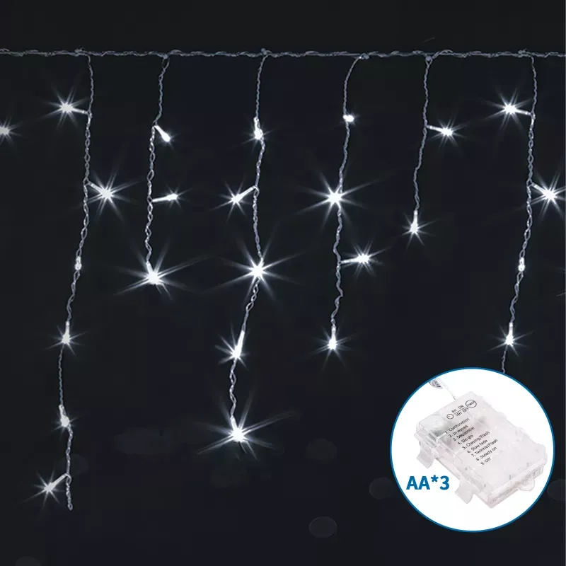 Płaska taśma świetlna sople fala na 3 baterie AA, Zimna biel, 3m - 8433325298197