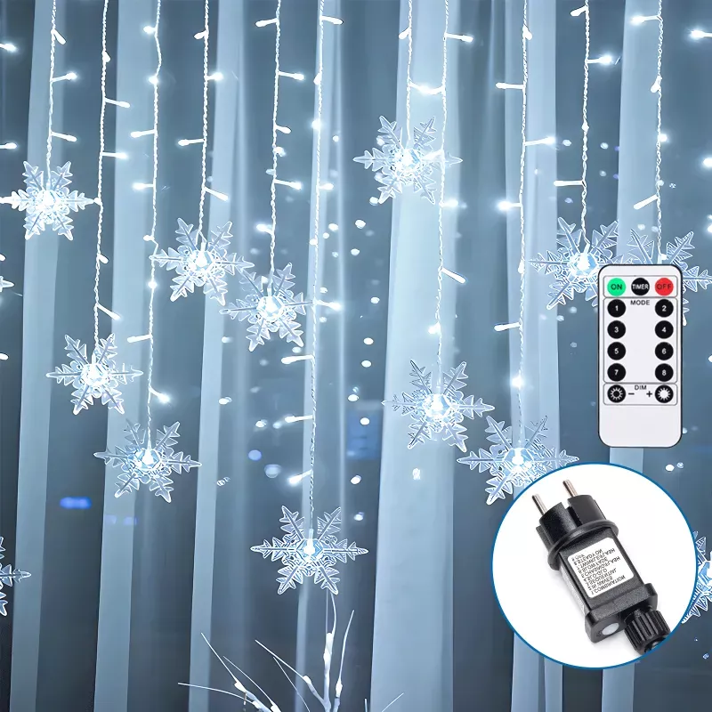 Niskonapięciowe podłączane lampki sznurkowe, płatki śniegu fala, - 8433325366148