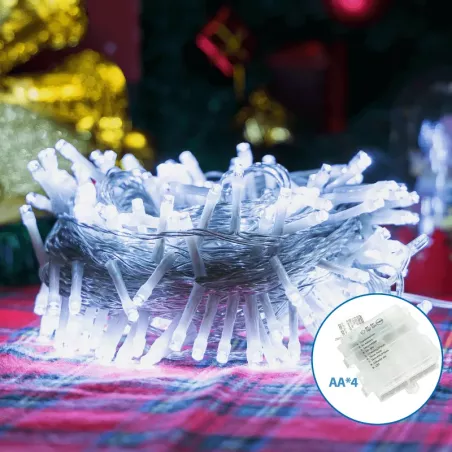 Płaskie lampki sznurkowe na 4 baterie AA, chłodna biel, 0,3 m + 30 m - 8433325367749