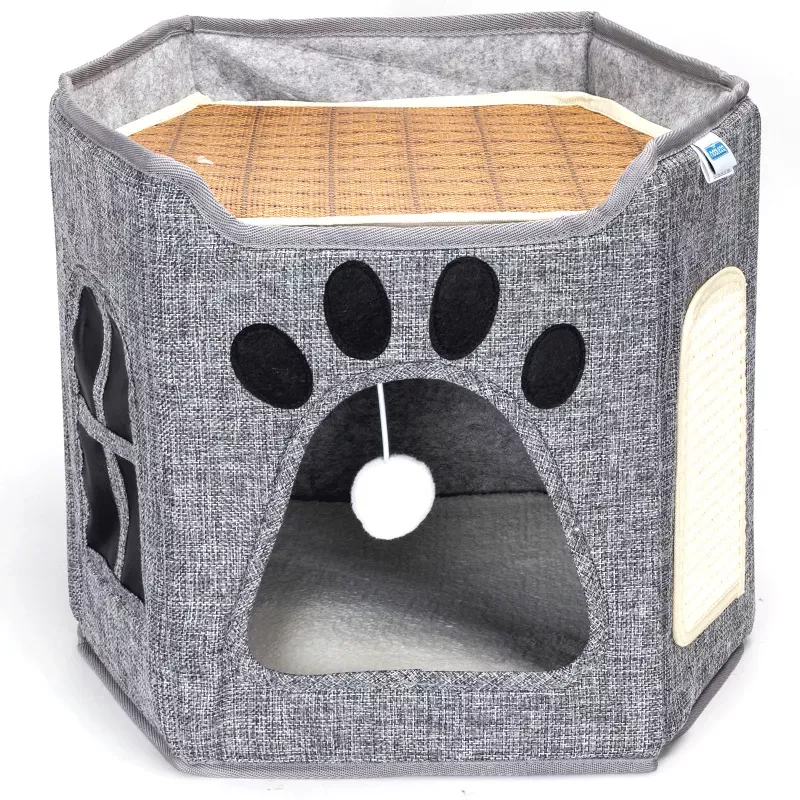 Drapak dla kota z deską na dachu składany domek z legowiskiem zabawką - 8719138205158