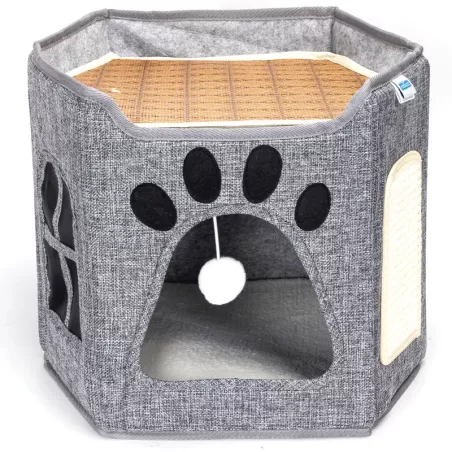 Drapak dla kota z deską na dachu składany domek z legowiskiem zabawką - 8719138205158