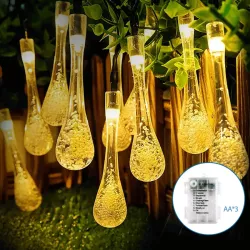 Taśma świetlna krople deszczu na 3 baterie AA, Ciepła biel, 2,5m - 8433325298593