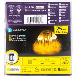 Taśma świetlna krople deszczu na 3 baterie AA, Ciepła biel, 2,5m - 8433325298593