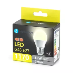 Żarówka LED 12W 4000K 1170lm biała neutralna kulka G45 E27 opak. 2szt - 8433325388126