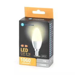 Żarówka LED 11W 3000K 1060lm białe ciepłe świecowe C37 E14 opak. 2szt - 8433325387327