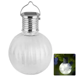 Szklana kulka solarna zawieszana fi 8 cm z biała zimna led z uchwytem - 8433325328696