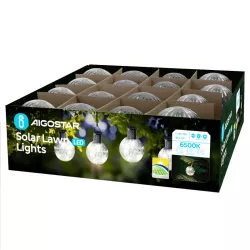 Szklana kulka solarna zawieszana fi 8 cm z biała zimna led z uchwytem - 8433325328696