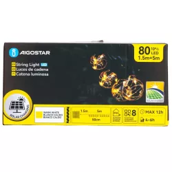 Solarna taśma świetlna G50 z drutu miedzianego, Ciepła biel, 5m - 8433325329105