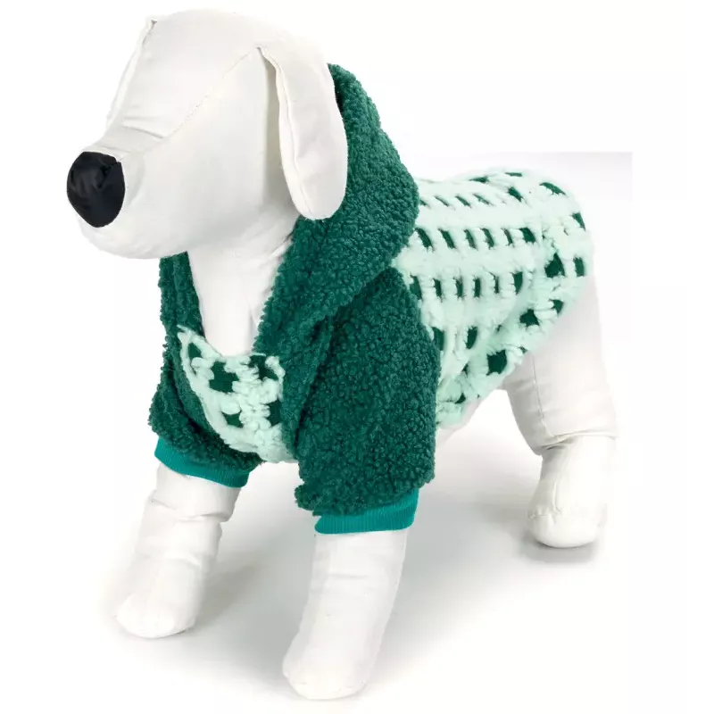 Płaszcz zimowy XS 20 cm w kratkę dla psa z kapturem miękki i ciepły - 8719138065592