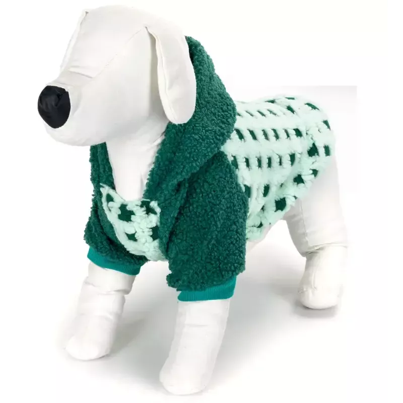 Płaszcz zimowy L 35 cm w kratkę dla psa z kapturem miękki i ciepły - 8719138065622