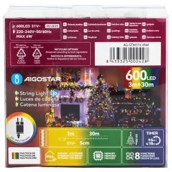 Sznur 30mb 600led kolorowych lampek choinkowych Ip44 z zasilaczem - 8433325002428