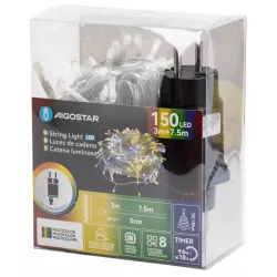 Sznur 7.5mb 150led kolorowych lampek choinkowych Ip44 z zasilaczem - 8433325002459