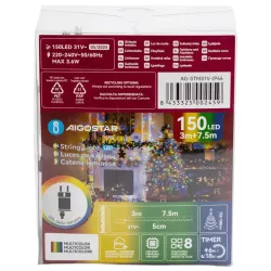 Sznur 7.5mb 150led kolorowych lampek choinkowych Ip44 z zasilaczem - 8433325002459
