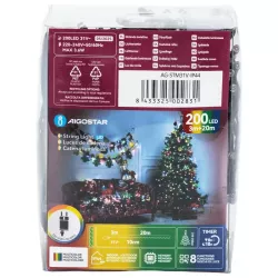 Sznur 20mb 200 led kolorowych lampek choinkowych led Ip44 z zasilaczem - 8433325002831