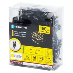 Sznur 7.5mb 150led ciepłych lampek choinkowych led Ip44 z zasilaczem - 8433325380861