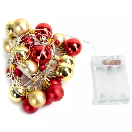 Lampki choinkowe na 3 baterie AA duże i małe bombki złote i czerwone - 8433325413668
