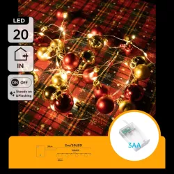 Lampki choinkowe na 3 baterie AA duże i małe bombki złote i czerwone - 8433325413668