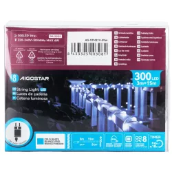 Wąż led 15mb sznur 300 led zimnych led Φ10mm z zasilaczem 8 funkcji - 8433325003081