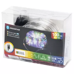 Wąż led 5mb kolorowy sznur 100 led RGBY Φ10mm z zasilaczem 8 funkcji - 8433325003104