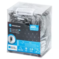 Siatka 300 led 4.5x1.5m biała zimna kurtyna zewnętrzna niskonapięciowa - 8433325382407