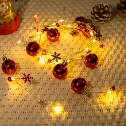 Lampki choinkowe 2m/20 led na 3 baterie AA czerwone bombki i gwiazdki - 8433325413620