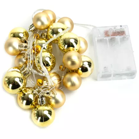 Lampki choinkowe 2m/20 led na 3 baterie AA duże i małe złote bombki - 8433325413644