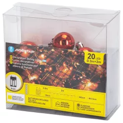 Lampki choinkowe 2m/20 led na 3 baterie AA duże i małe czerwone bombki - 8433325413651