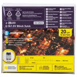 Lampki choinkowe 2m/20 led na 3 baterie AA duże i małe czerwone bombki - 8433325413651