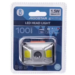 Czołówka 1.5W/100lm 3 rodzaje oświetlenia i światło ostrzegawcze USB - 8433325385163